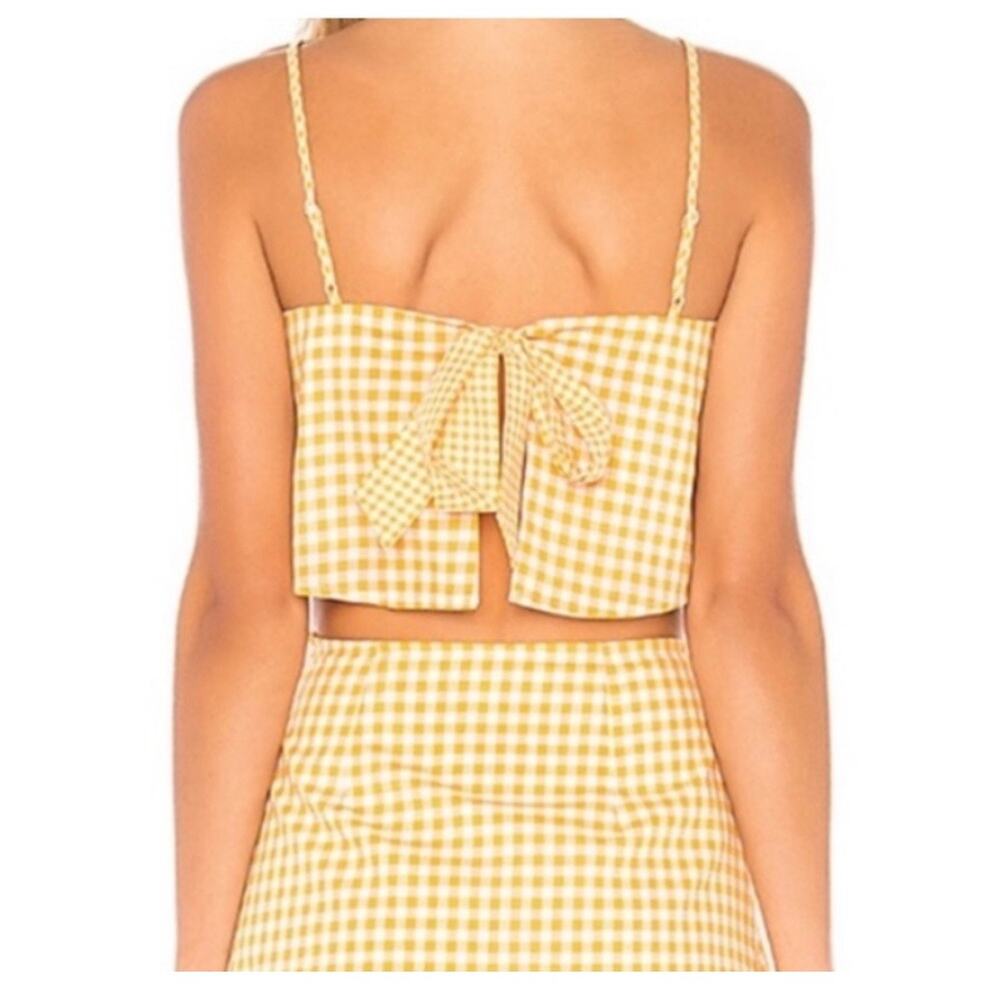Lovers + Friends Revolve Bowie Yellow Gingham Print Tie Back Crop Top Size Small - Picture 1 of 9